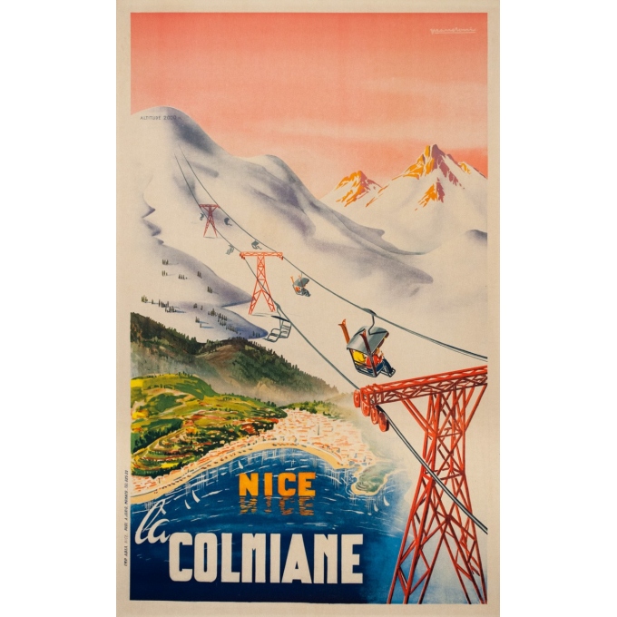 Affiche ancienne de voyage - Mandoni - Circa 1950 - Nice la Colonniale - 100 par 62 cm