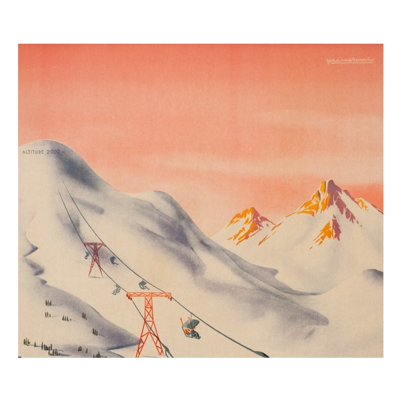 Affiche ancienne de voyage - Mandoni - Circa 1950 - Nice la Colonniale - 100 par 62 cm - 2