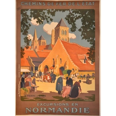 Affiche originale Saint Pierre sur Dives excursions en Normandie. Elbé Paris.