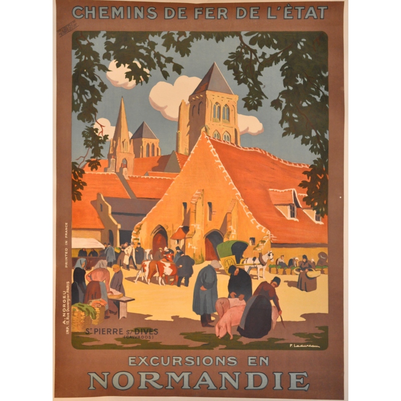 Affiche originale Saint Pierre sur Dives excursions en Normandie. Elbé Paris.