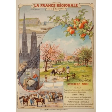 Vintage travel poster - Gustave Frépont - Circa 1900 - La France Régionale Normandie Maine - 30.5 by 22 inches