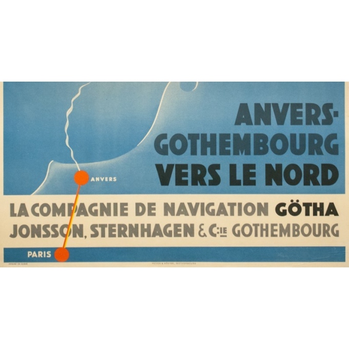 Affiche ancienne de voyage - Olsen - Circa 1930 - Compagnie de Navigation Götha - 99 par 64.5 cm - 3