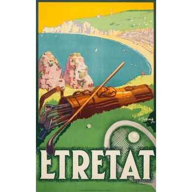 Affiche ancienne de voyage - A.Galland - 1929 - Etretat  - 100 par 62.2 cm
