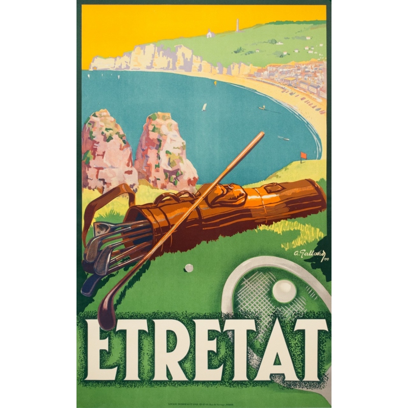 Vintage travel poster - A.Galland - 1929 - Etretat  - 39.4 by 24.5 inches