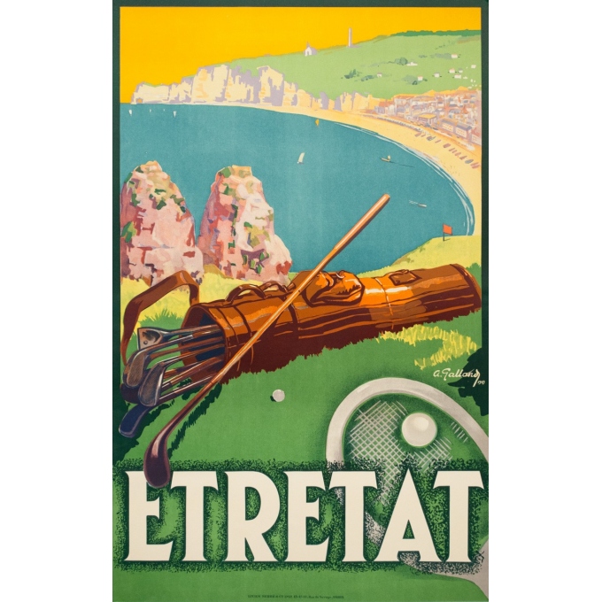 Affiche ancienne de voyage - A.Galland - 1929 - Etretat  - 100 par 62.2 cm