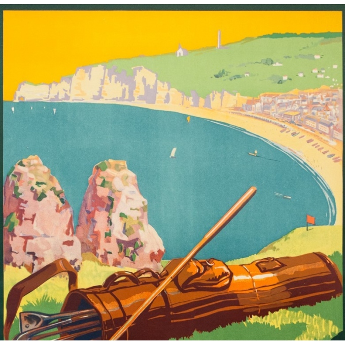 Affiche ancienne de voyage - A.Galland - 1929 - Etretat  - 100 par 62.2 cm - 2