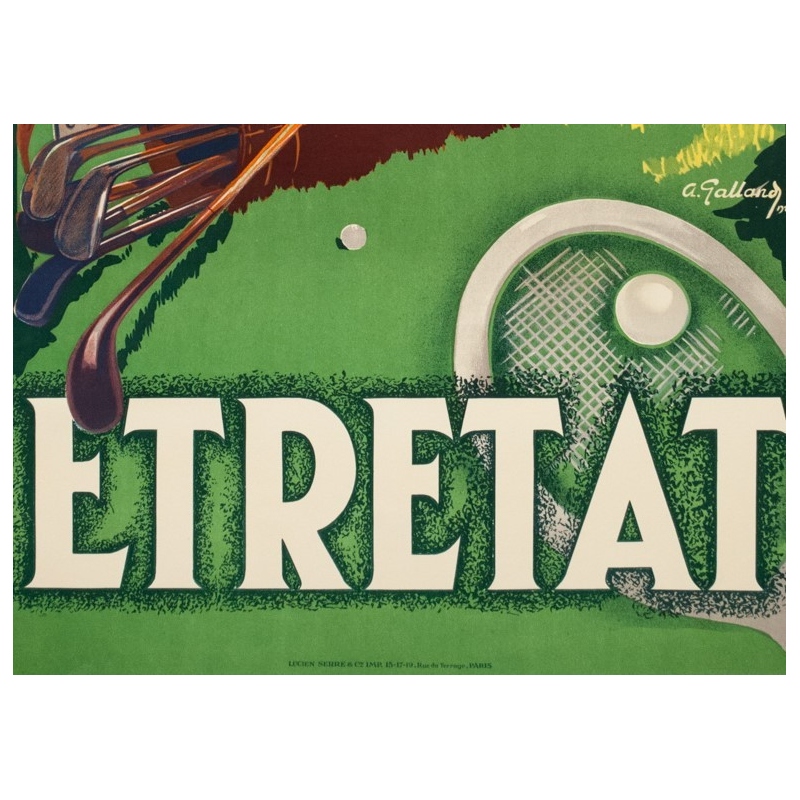 Affiche ancienne de voyage - A.Galland - 1929 - Etretat  - 100 par 62.2 cm - 3