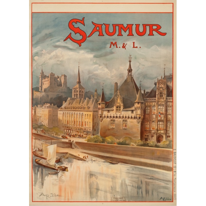 Affiche ancienne de voyage - A.Robida - 1910 - Saumur - 103 par 74 cm