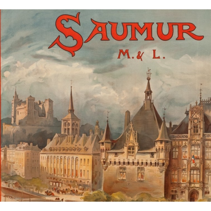 Vintage travel poster - A.Robida - 1910 - Saumur - 40.6 by 29.1 inches - 2