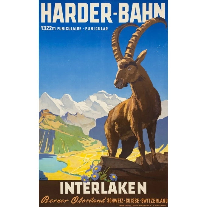 Vintage travel poster - Kaoller - Circa 1950 - Interlakenharder bhan - 40.2 by 25.4 inches