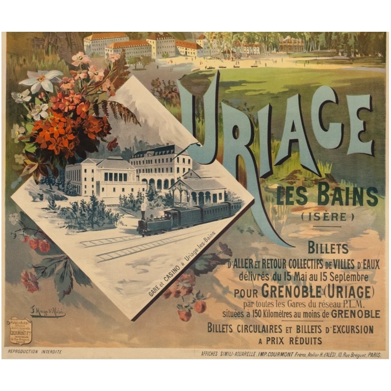 Affiche ancienne de voyage - F.H.d'Alési - Circa 1900 - Uriage PLM - 105.5 par 73 cm - 3