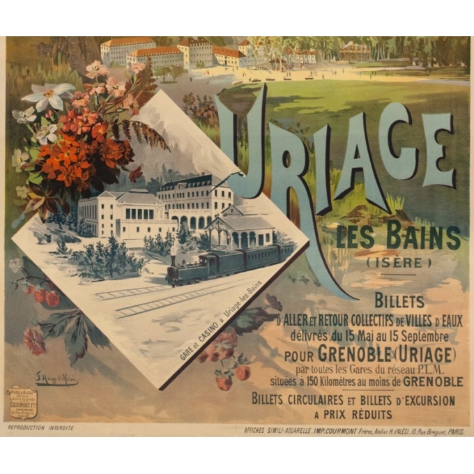 Vintage travel poster - F.H.d'Alési - Circa 1900 - Uriage PLM - 41.5 by 28.7 inches - 3