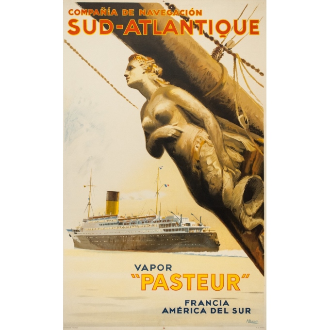 Vintage travel poster - A Brenet  - Circa 1950 - Compagnie de Navigation Sud Atlantique - 39.4 by 24.4 inches