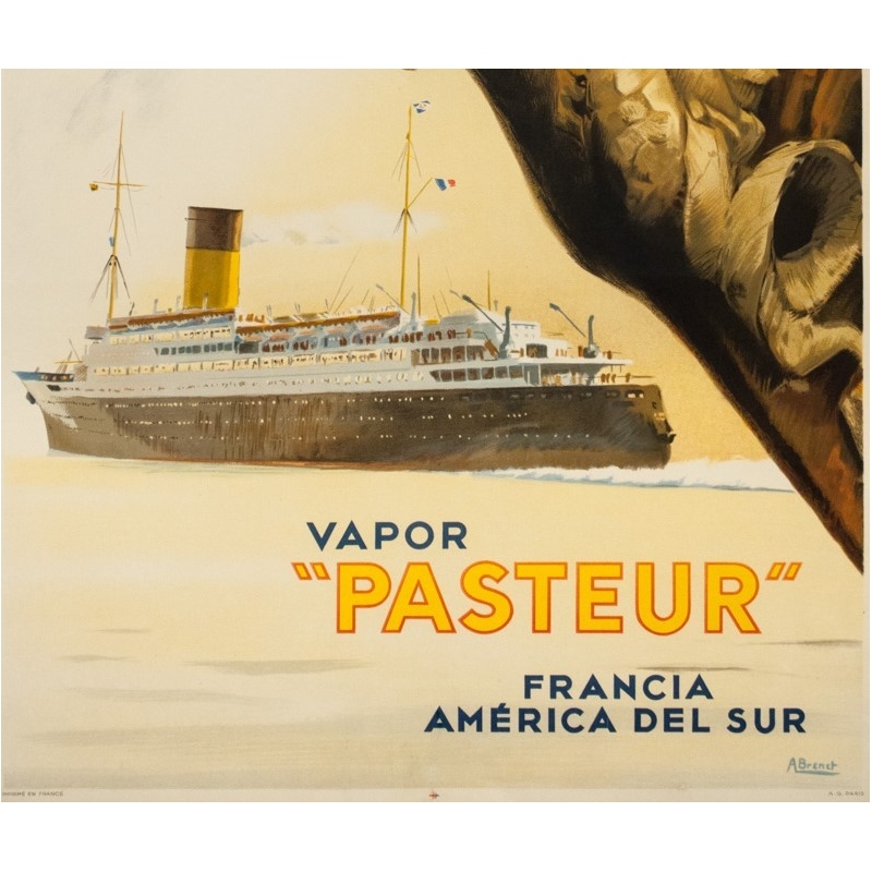 Affiche ancienne de voyage - A Brenet - Circa 1950 - Compagnie de Navigation Sud Atlantique - 100 par 62 cm - 3