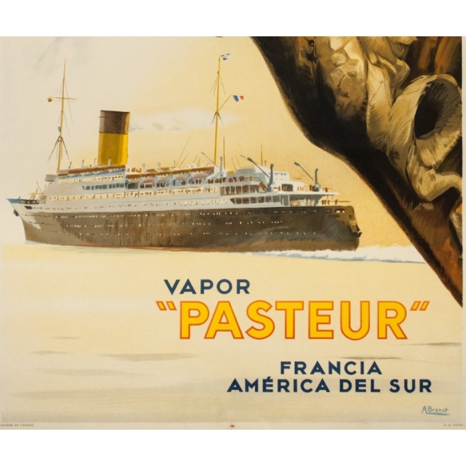 Vintage travel poster - A Brenet  - Circa 1950 - Compagnie de Navigation Sud Atlantique - 39.4 by 24.4 inches - 3