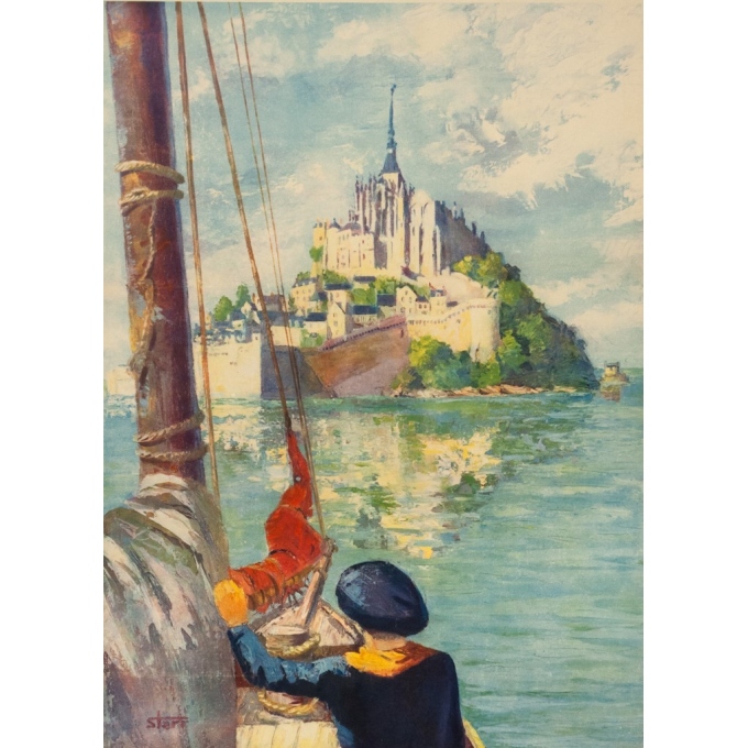 Vintage travel poster - Starr - Circa 1950 - Mont Saint Michel - 39 by 23.8 inches - 2 Vintage travel poster - Starr - Circa 1950 - Mont Saint Michel - 39 by 23.8 inches - 2