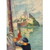 Vintage travel poster - Starr - Circa 1950 - Mont Saint Michel - 39 by 23.8 inches - 2