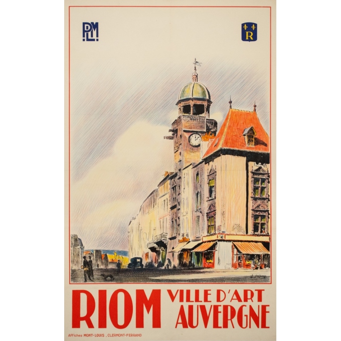 Vintage travel poster - Ch Tasseny - Circa 1930 - Riom Auvergne - 40 by 24.8 inches