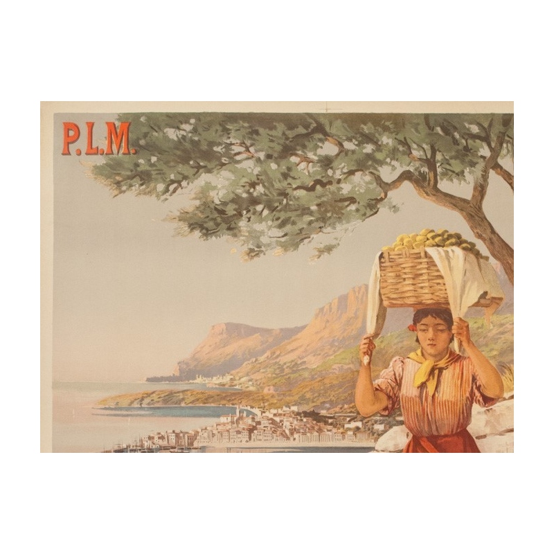 Affiche ancienne de voyage - Hugo d'Alési - Circa 1900 - Menton Citron PLM - 106 par 75 cm - 2