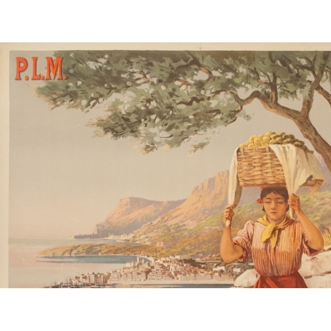 Vintage travel poster - Hugo d'Alési - Circa 1900 - Menton Citron PLM - 41.7 by 29.5 inches - 2