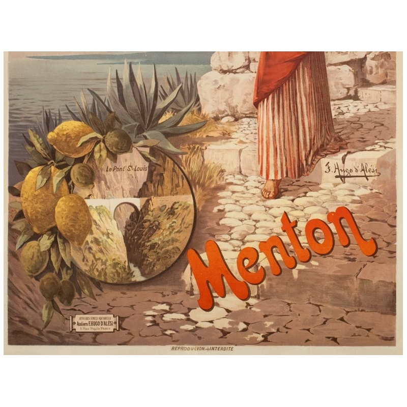 Affiche ancienne de voyage - Hugo d'Alési - Circa 1900 - Menton Citron PLM - 106 par 75 cm - 3
