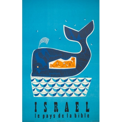 Affiche ancienne de voyage - Jean David  - 1954 - Israël le pays de la Bible - 97.5 par 62 cm
