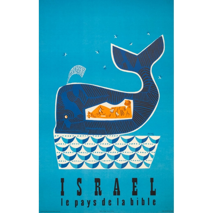 Affiche ancienne de voyage - Jean David  - 1954 - Israël le pays de la Bible - 97.5 par 62 cm