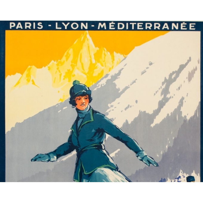 Vintage travel poster - Roger Soubi - 1924 - Chamonix Mont Blanc patineuse - 42.5 by 30.7 inches - 2