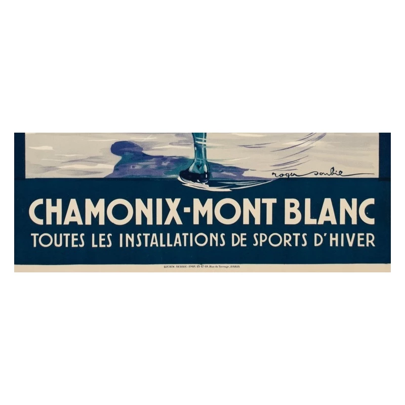 Vintage travel poster - Roger Soubi - 1924 - Chamonix Mont Blanc patineuse - 42.5 by 30.7 inches - 3