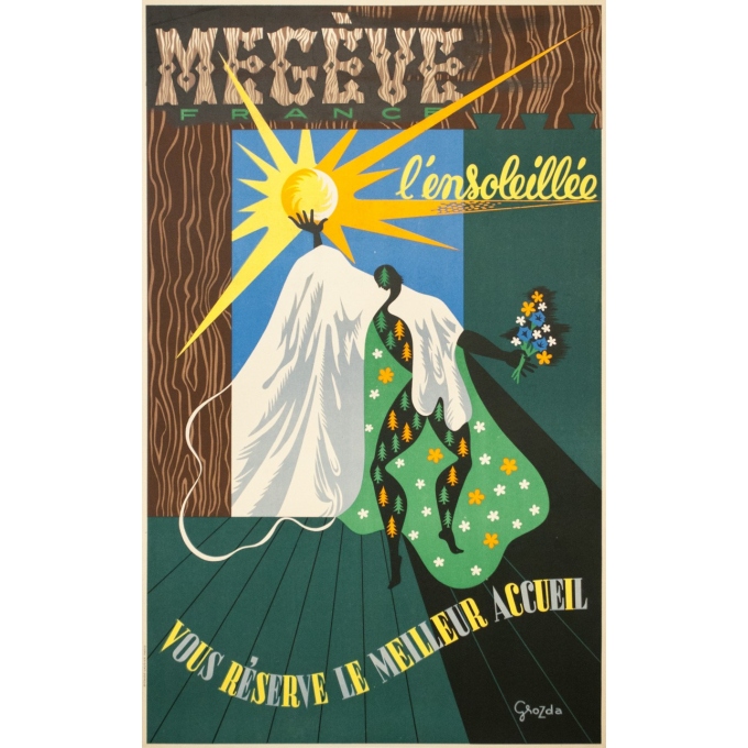 Affiche ancienne de voyage - Grozda - Circa 1950 - Megève l'ensoleillée - 100 par 63 cm