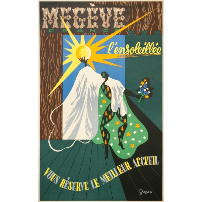 Vintage travel poster - Grozda - Circa 1950 - Megève l'ensoleillée - 39.4 by 24.8 inches