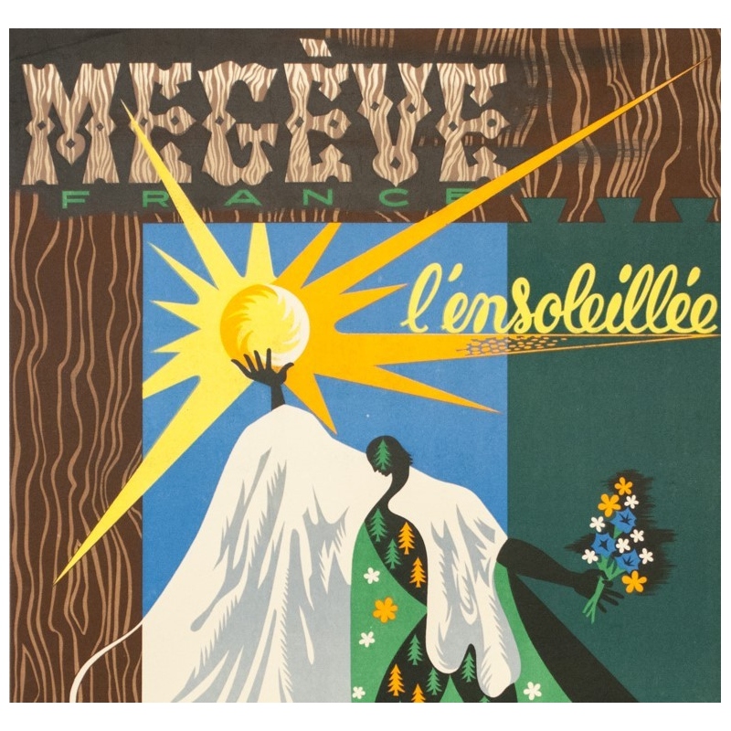 Vintage travel poster - Grozda - Circa 1950 - Megève l'ensoleillée - 39.4 by 24.8 inches - 2