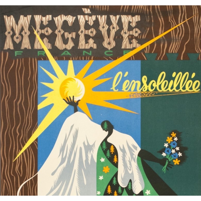 Affiche ancienne de voyage - Grozda - Circa 1950 - Megève l'ensoleillée - 100 par 63 cm - 2