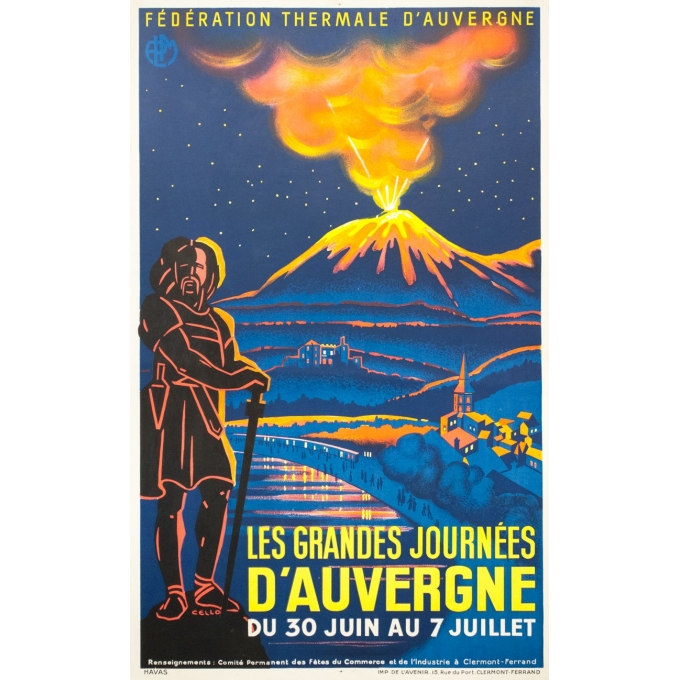 Vintage travel poster - Cello - Circa 1930 - Les grandes journées d'Auvergne - 39.4 by 24.4 inches