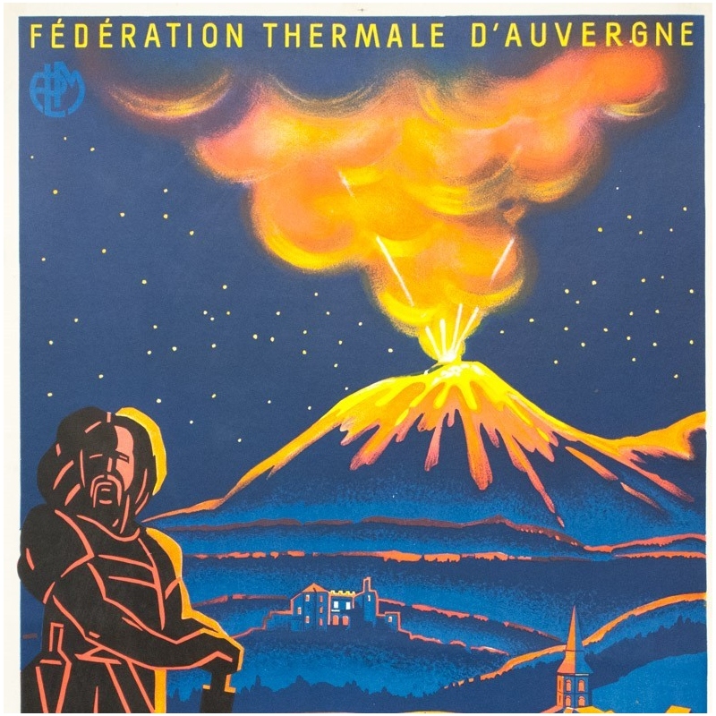 Affiche ancienne de voyage - Cello - Circa 1930 - Les grandes journées d'Auvergne - 100 par 62 cm - 2