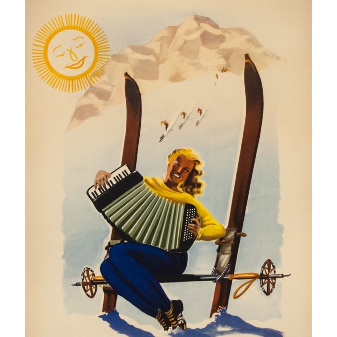 Affiche ancienne de voyage - Anonyme  - Circa 1950  - Vallée d'Aost Italie - 98.5 par 67 cm - 2