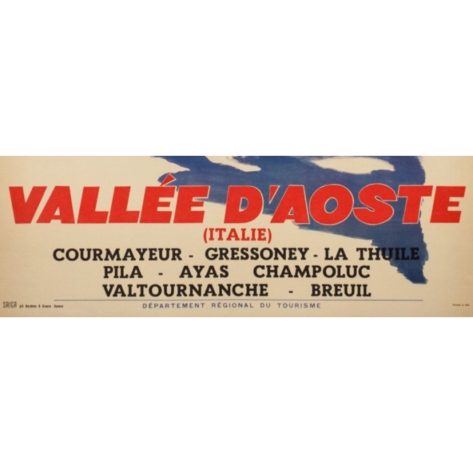 Affiche ancienne de voyage - Anonyme  - Circa 1950  - Vallée d'Aost Italie - 98.5 par 67 cm - 3