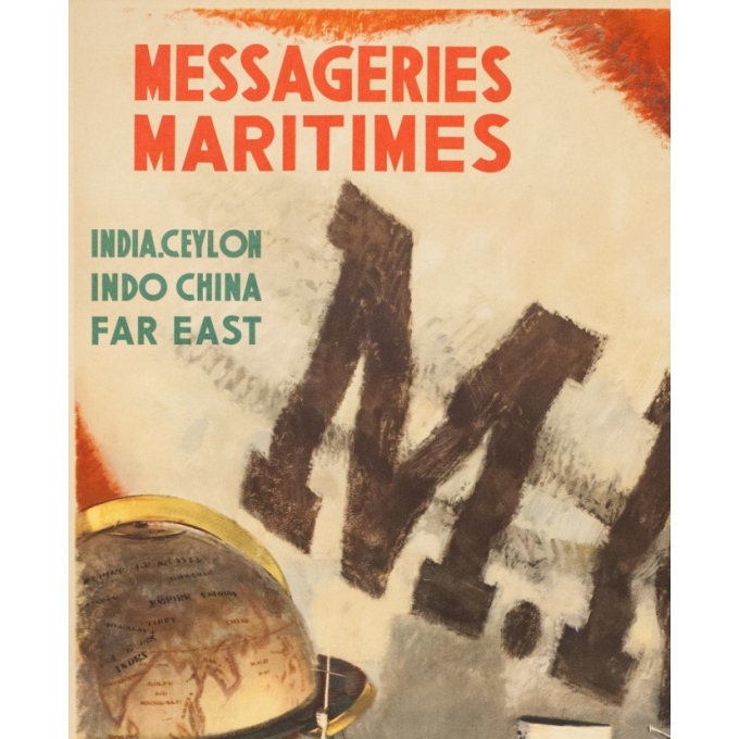 Affiche ancienne de voyage - A.Brenet - Circa 1950  - Messagerie Maritime Extrême Orient - 100 par 62.5 cm - 2