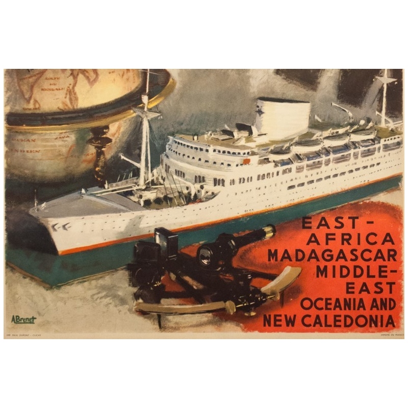 Affiche ancienne de voyage - A.Brenet - Circa 1950  - Messagerie Maritime Extrême Orient - 100 par 62.5 cm - 3