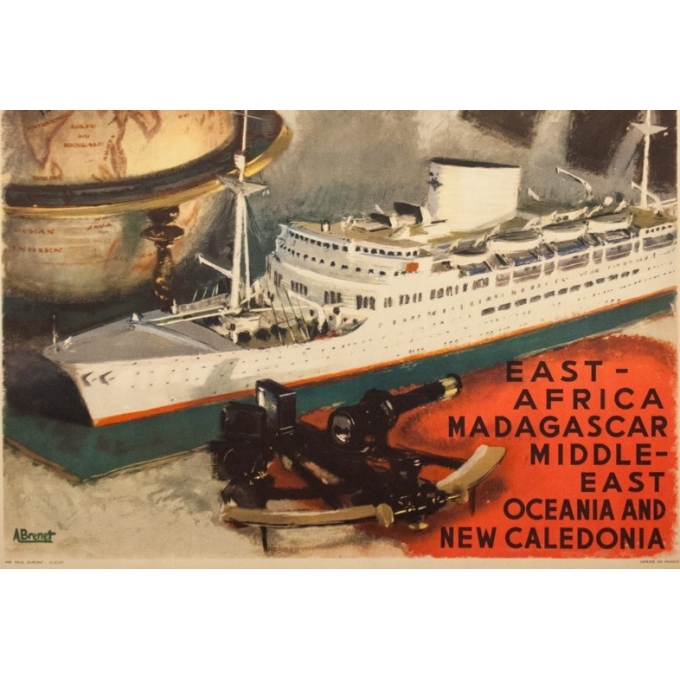 Affiche ancienne de voyage - A.Brenet - Circa 1950  - Messagerie Maritime Extrême Orient - 100 par 62.5 cm - 3