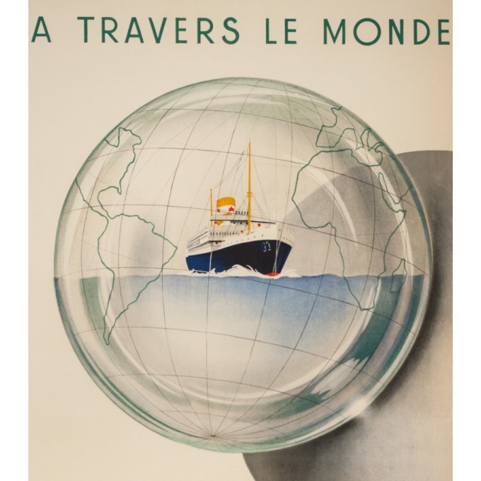 Vintage travel poster - Jean Brouillé - Circa 1950  - Chargeurs Réunis à Travers le Monde - 37.8 by 21.9 inches - 2