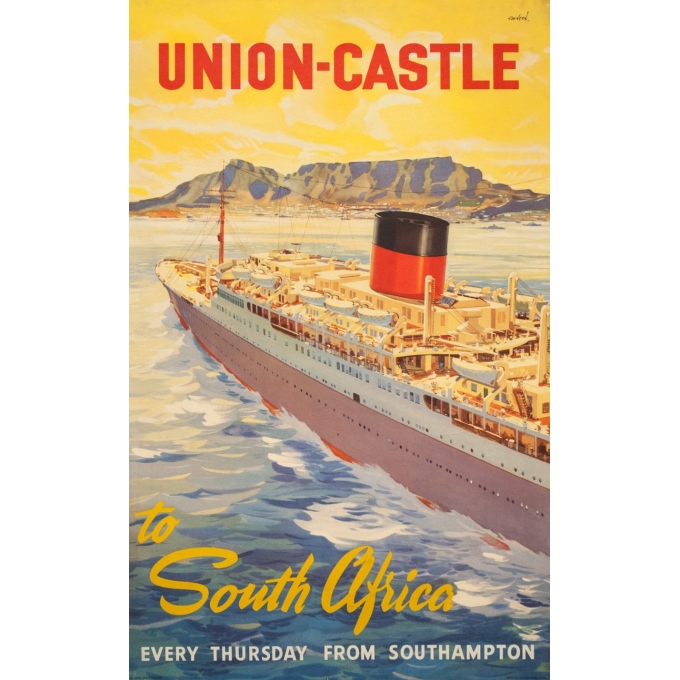 Affiche ancienne de voyage - John Stox - Circa 1950  - Union Castel South Africa - 102 par 63.5 cm