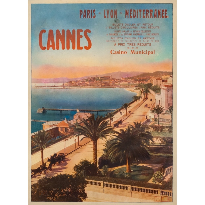 Affiche ancienne de voyage - Anonyme  - Circa 1900 - Cannes PLM - 106 par 77 cm