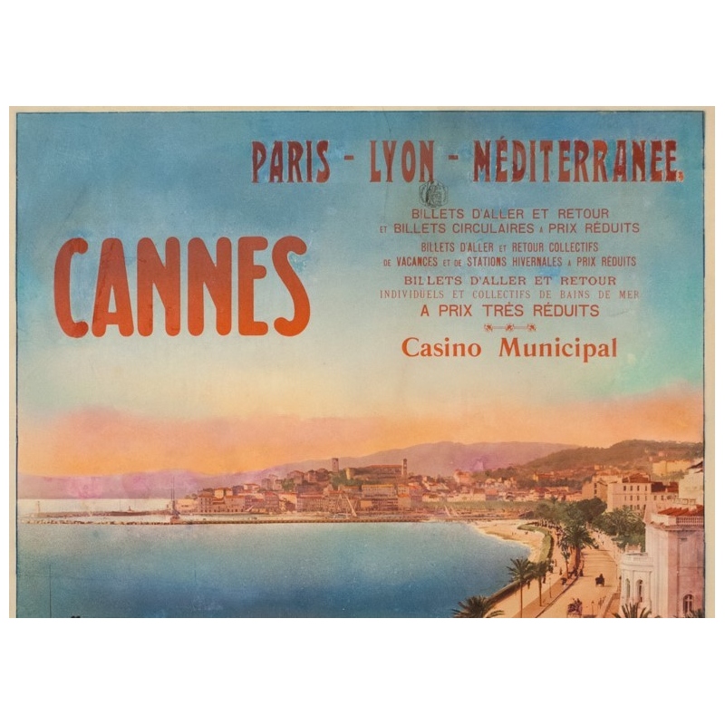 Affiche ancienne de voyage - Anonyme  - Circa 1900 - Cannes PLM - 106 par 77 cm - 2