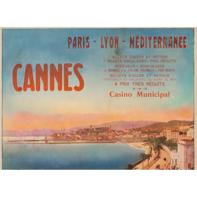 Vintage travel poster - Anonyme  - Circa 1900 - Cannes PLM - 41.7 by 30.3 inches - 2
