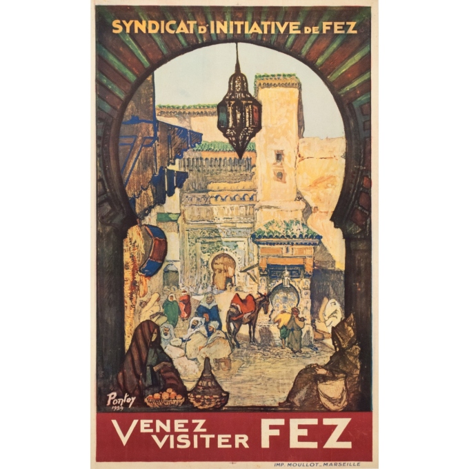 Vintage travel poster - Pontoy - 1929 - Venez Visiter Fez Maroc - 39.4 by 24 inches