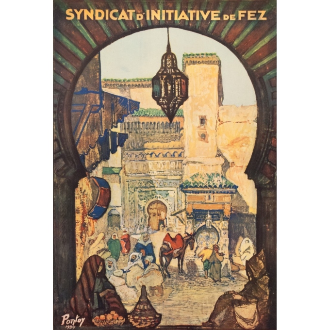 Vintage travel poster - Pontoy - 1929 - Venez Visiter Fez Maroc - 39.4 by 24 inches - 2