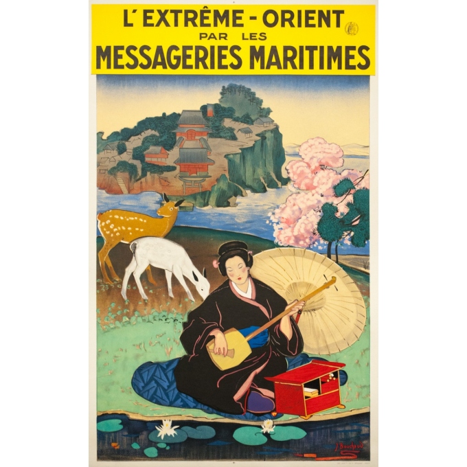 Vintage travel poster - J.Bouchaud - Circa 1925 - L'extrême Orient par les Messageries Maritimes - 39 by 24.4 inches