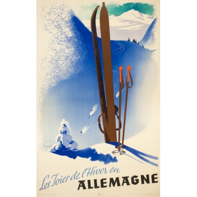Vintage travel poster - Jupp Wirtz - Circa 1935 - Les joies de l'hiver en Allemagne - 39.8 by 25.2 inches