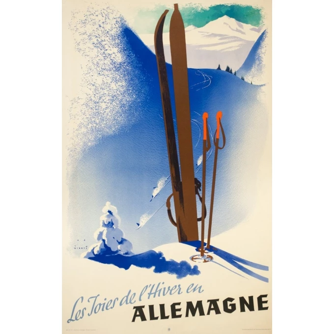 Affiche ancienne de voyage - Jupp Wirtz - Circa 1935 - Les joies de l'hiver en Allemagne - 101 par 64 cm